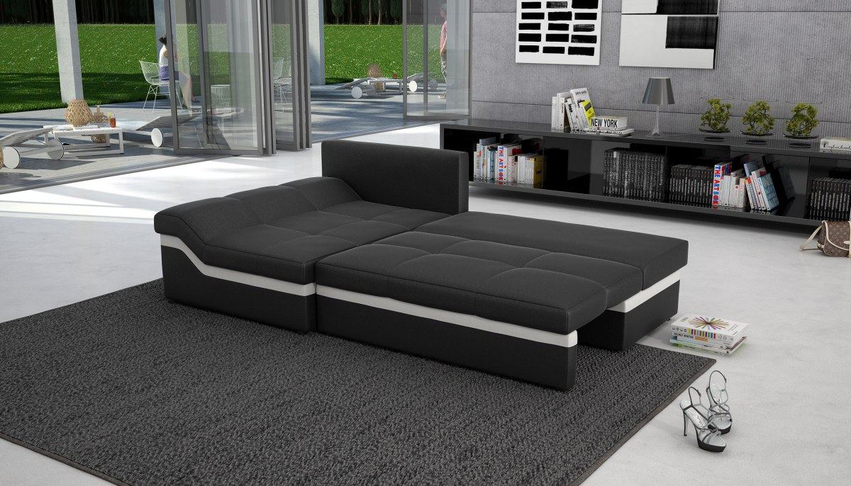 Schlafcouch Ecksofa Schwarz O Weiss BODANI Schlafsofa Design Sofa