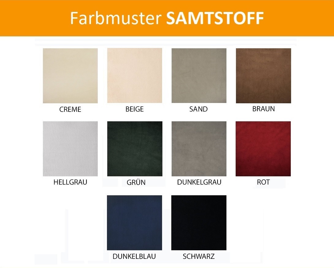 Alle Farben für den Samtstoff Bezug