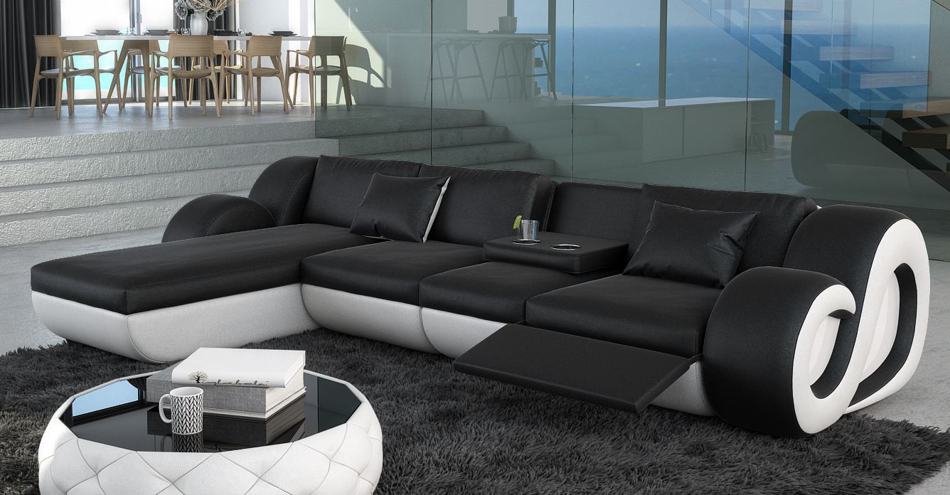 Leather sofa eckcouch Nesta L-Shape with LED Lighting ...