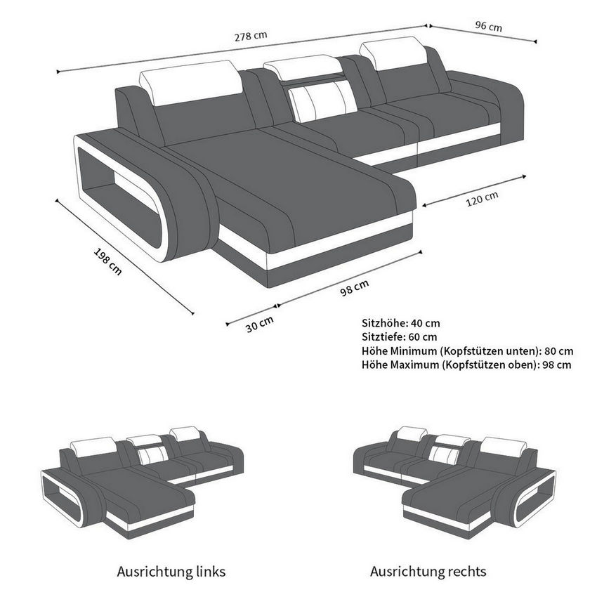 Maße für Mini Ledersofa Berlin U Form