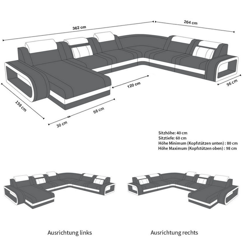 Maße für Mini Ledersofa Berlin XXL U Form