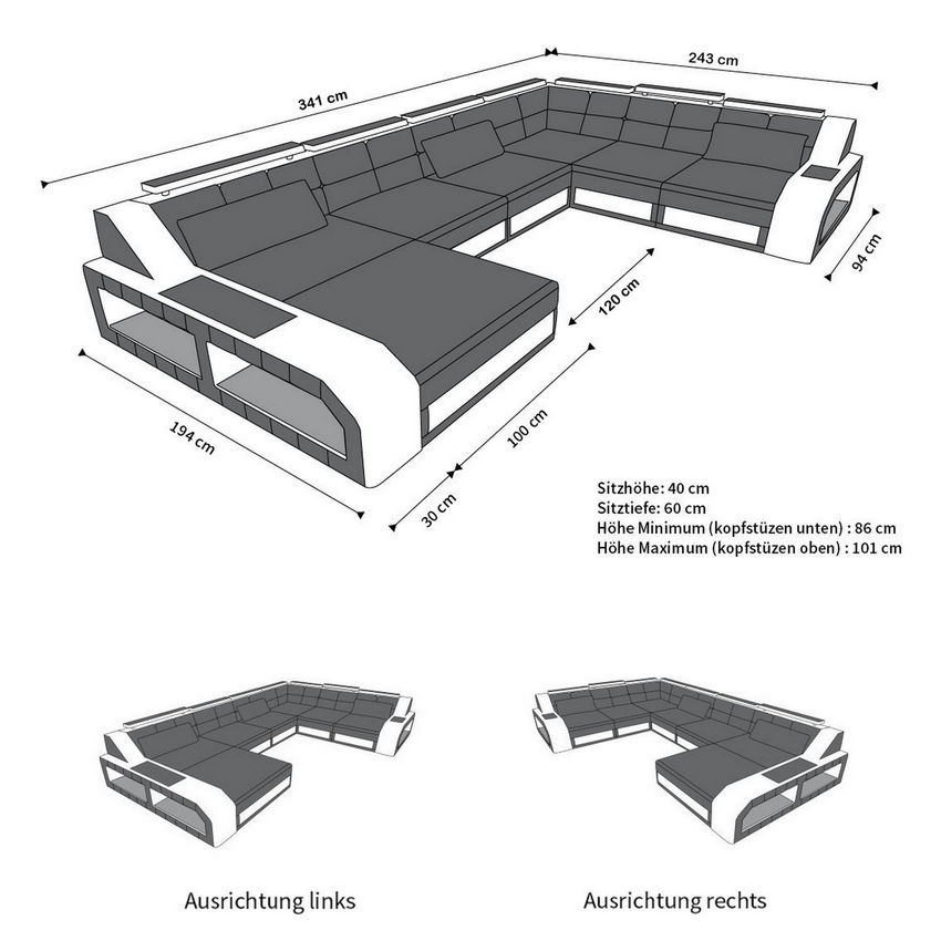 Maße für Mini XXL Sofa Matera Stoffsofa