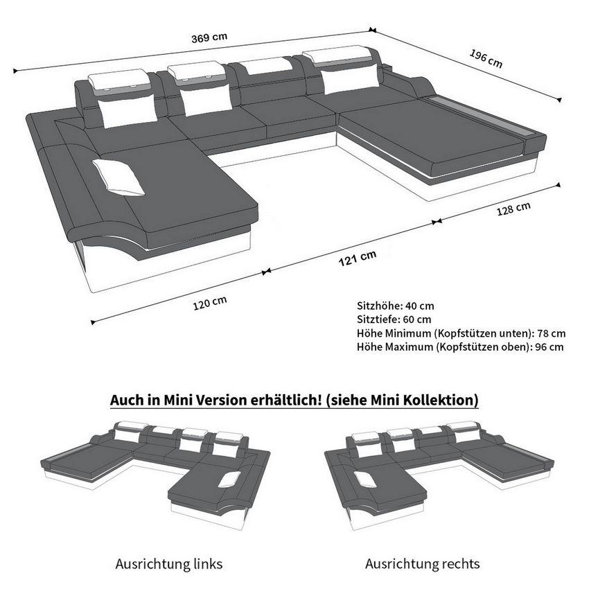 Maße für Mini Ledersofa Berlin U Form