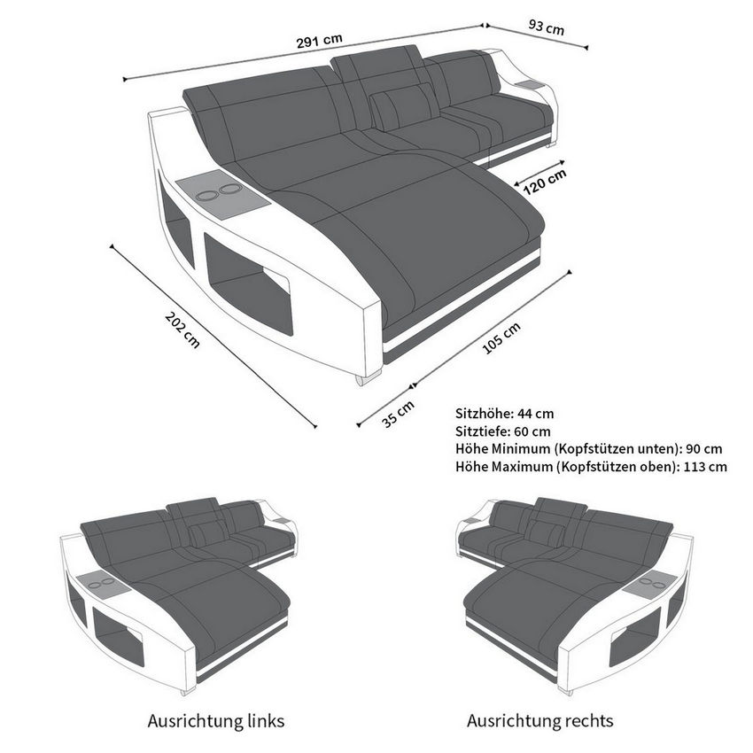 Maße für Mini L Form Sofa Swing Stoffsofa