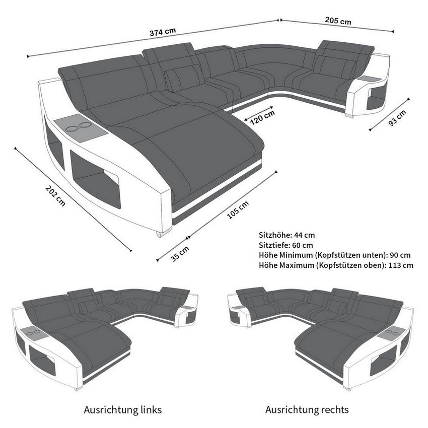 Maße für Mini Ledersofa Swing U Form