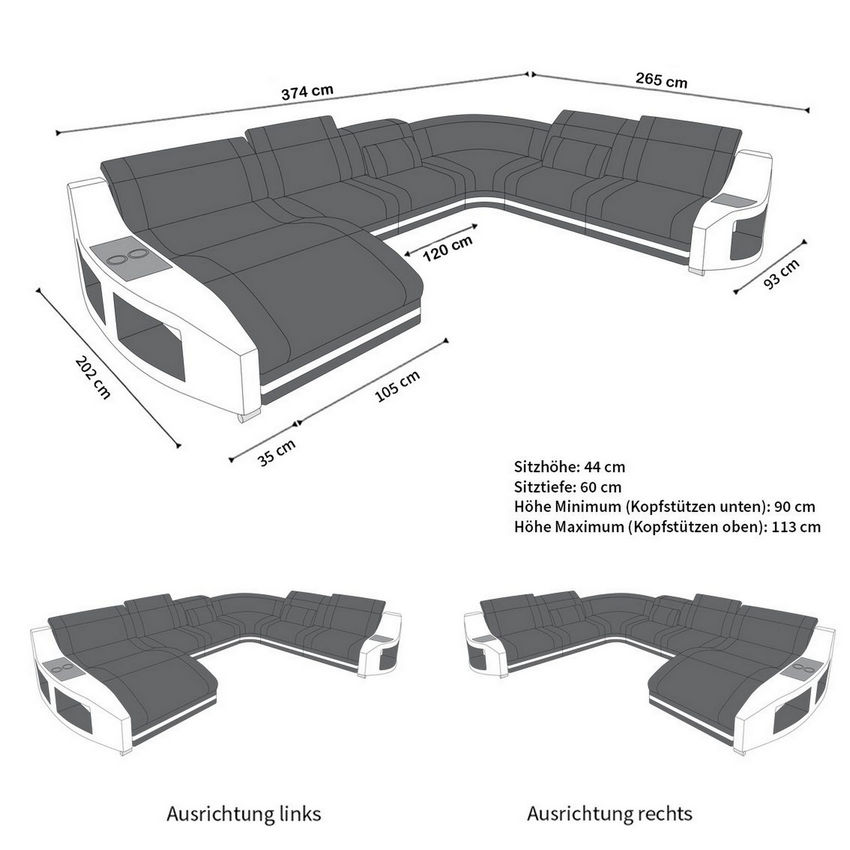 Maße für XXL Ledersofa Swing Mini