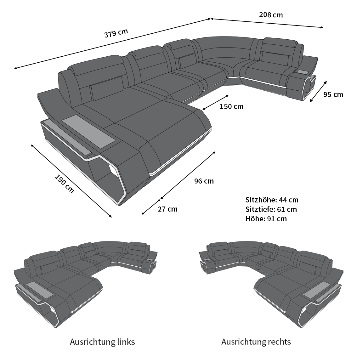 Abmessungen Sofa Toscano U Form