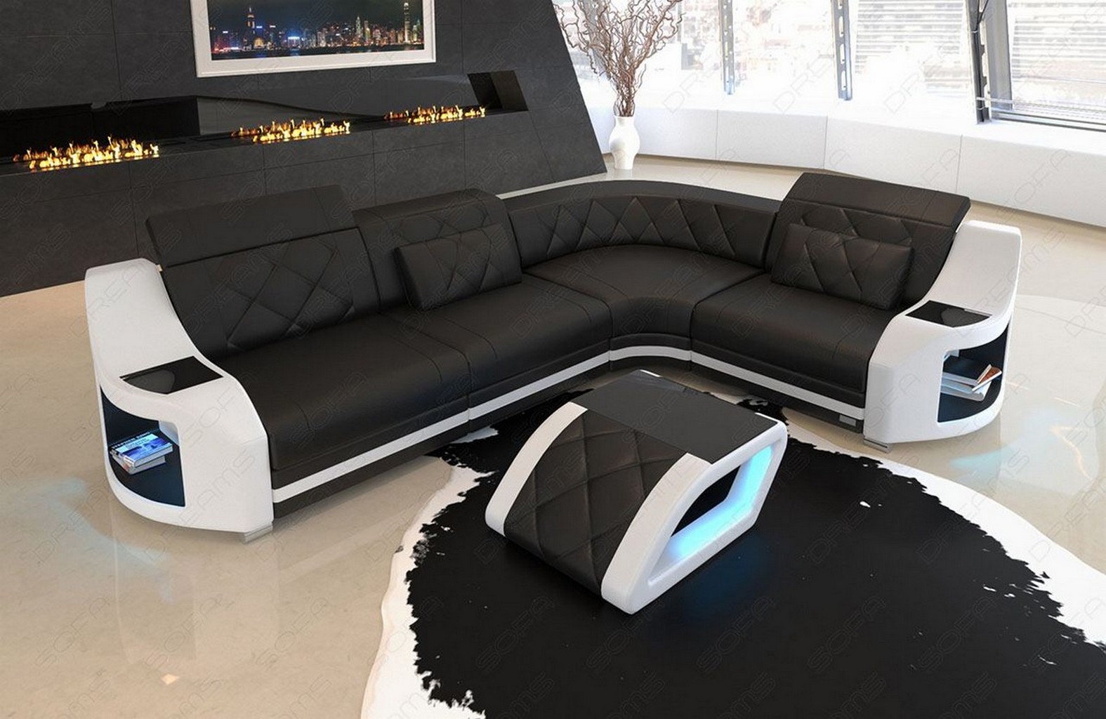 Ecksofa Leder Couch Sofa Genua L Form Modern Chesterfield Design LED Beleuchtung EBay