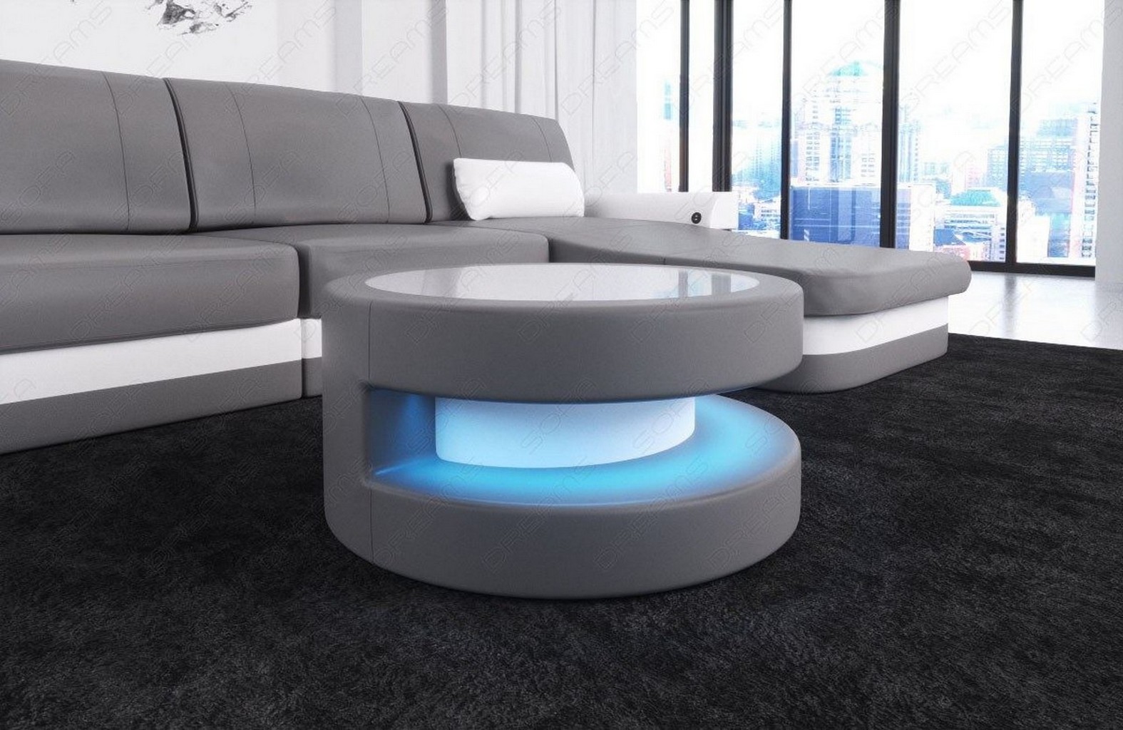 Tisch Couchtisch Modena Designer Wohnzimmertisch Led Beistelltisch Leder Modern Ebay