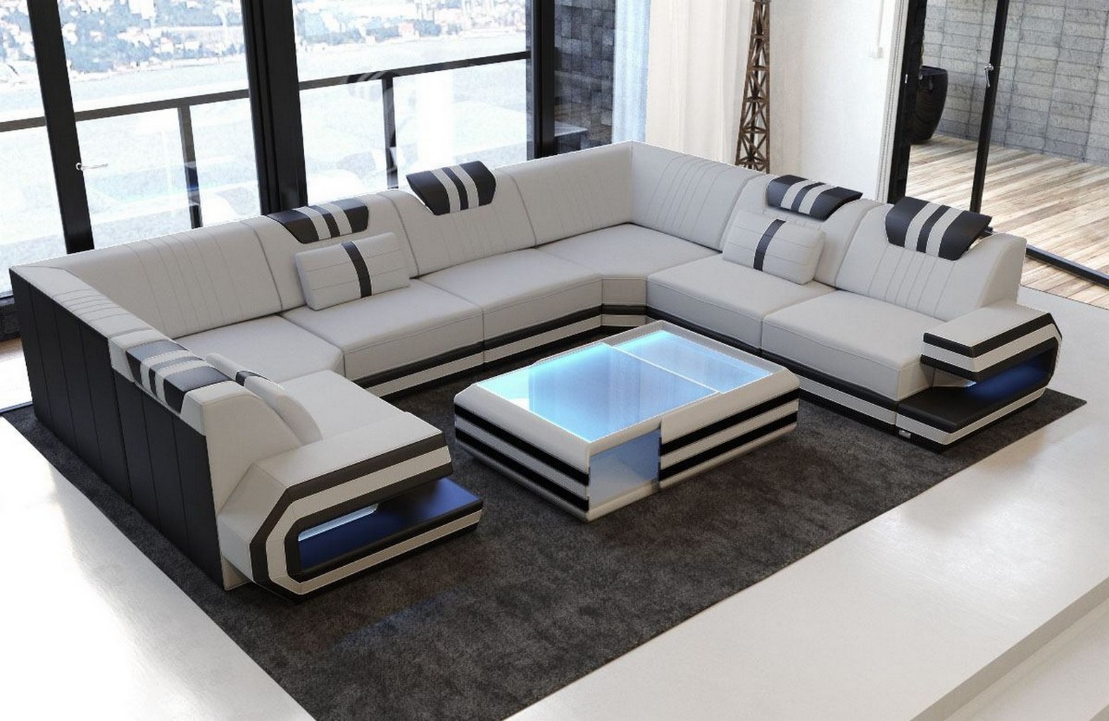 Details About Polster Wohnlandschaft Sofa Ragusa U Form Designer Couch Polstersofa Led Modern