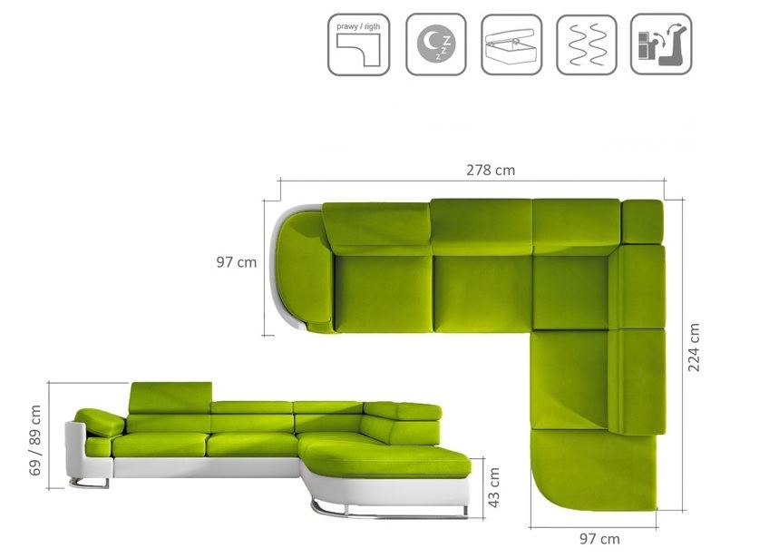 Design Schlafsofa Kiel L Form mit Stoffbezug und Bettkasten