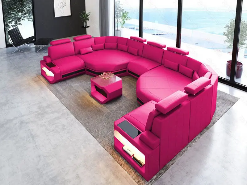 Pinkes Sofa Asti als XXL Leder Wohnlandschaft