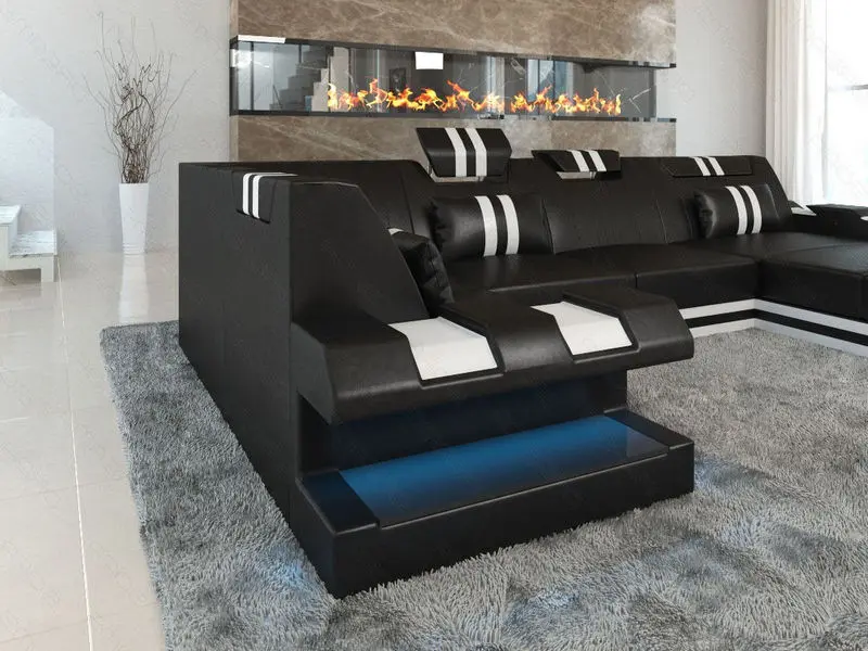 Die Apollonia U Form Couch in Leder Schwarz