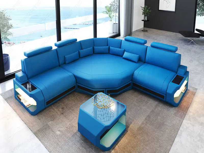 Ledersofa Asti in der L Form Mini - Blau