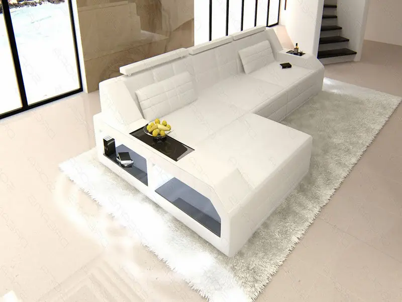 Leder Ecksofa Arezzo in Weiss