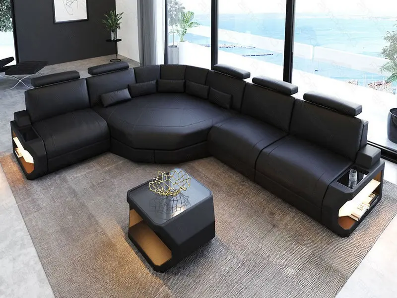 Ledersofa Asti L Form - Das Sofa in Schwarz kaufen