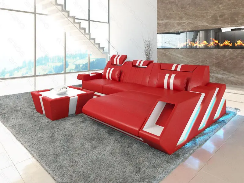 Ecksofa Apollonia als rotes Ledersofa