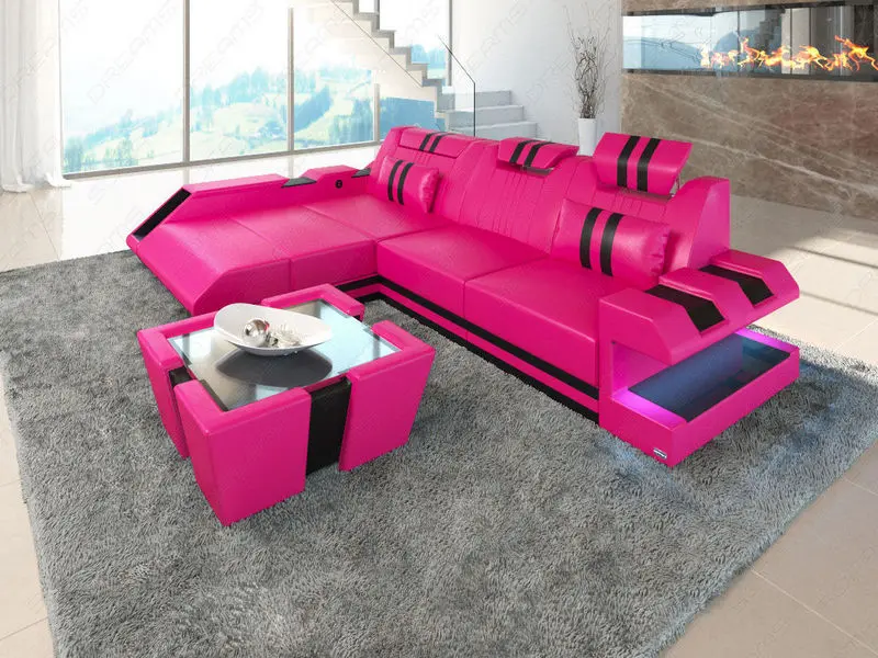 Pinkes Sofa Apollonia in der L Form als Ecksofa