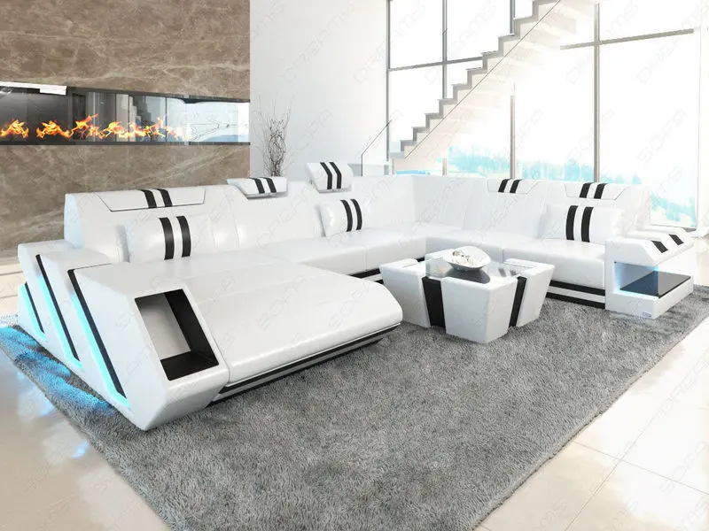 Weisse XXL Couch Wohnlandschaft Apollonia U Form