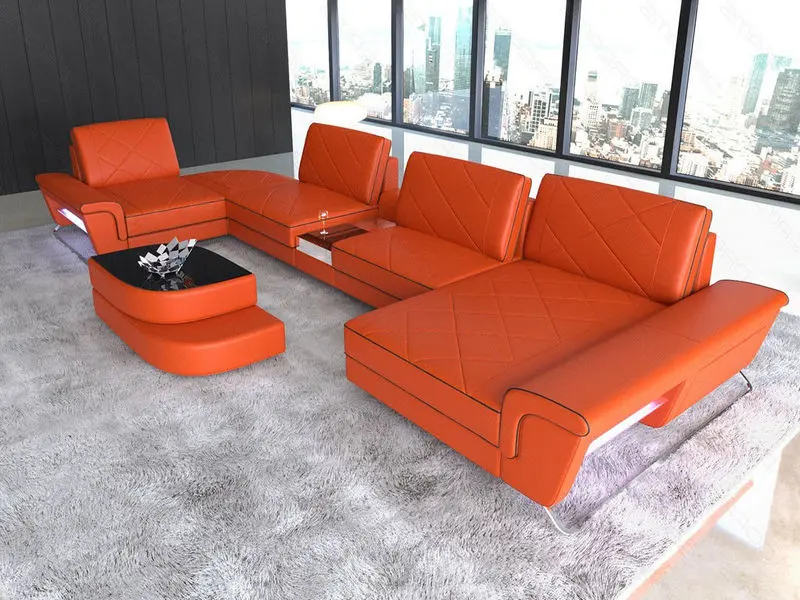 Ledersofa Bari in der Farbe Orange