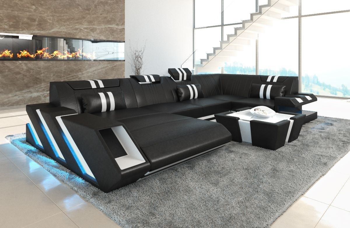 sofa apollonia u leder schwarz weiss_2